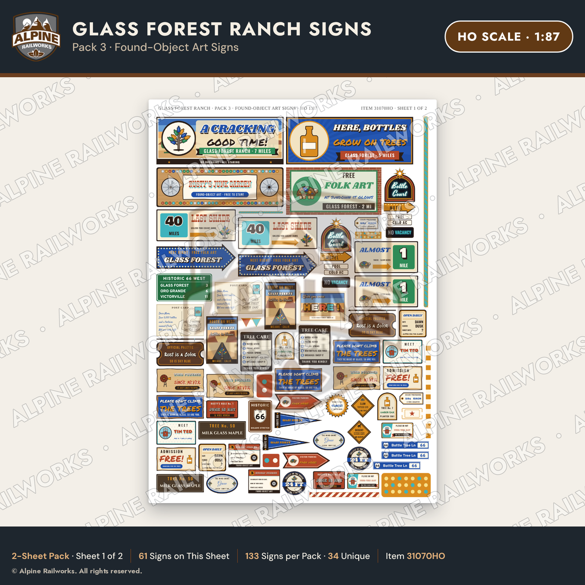 Alpine Railworks 31070HO HO Scale Roadside Signs - Bottle Tree Ranch
