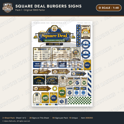 Alpine Railworks 30635O O Scale Fast Food Signs - Square Burgers