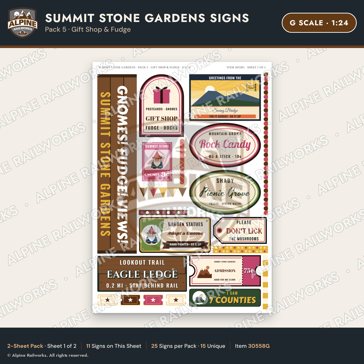 Alpine Railworks 30558G G Scale Roadside Signs - Rock Garden