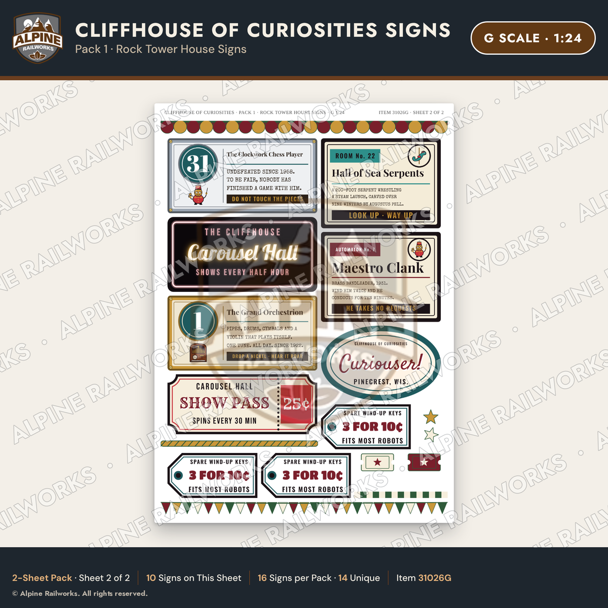 Alpine Railworks 31026G G Scale Roadside Signs - Curiosity House