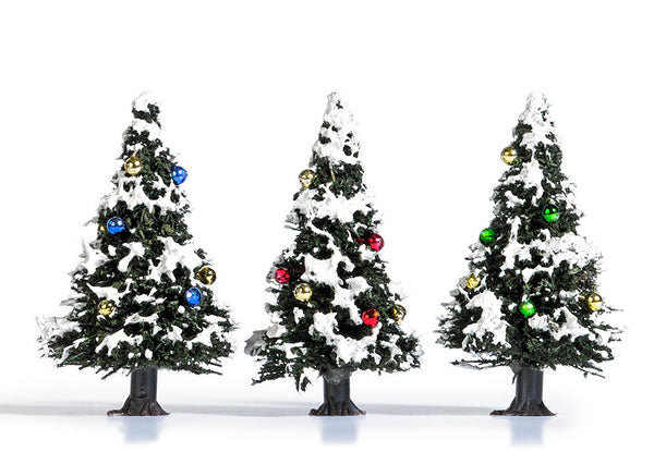 Busch 6464 A Scale Snow-Covered Christmas Trees w/Ornaments -- 9/16" 4cm pkg(3)