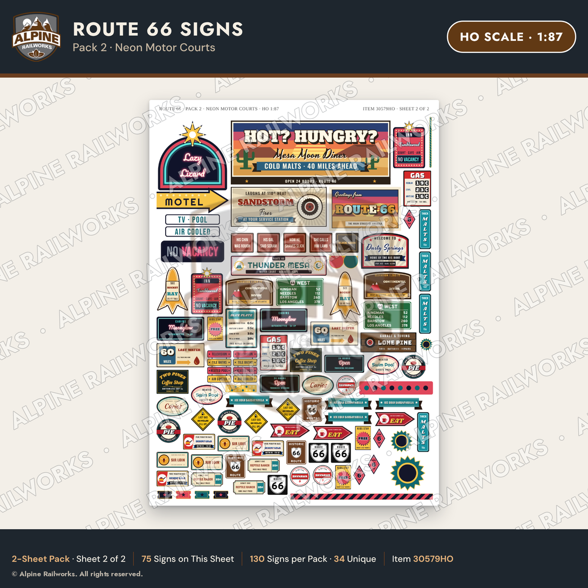 Alpine Railworks 30579HO HO Scale Route 66 Highway Signs