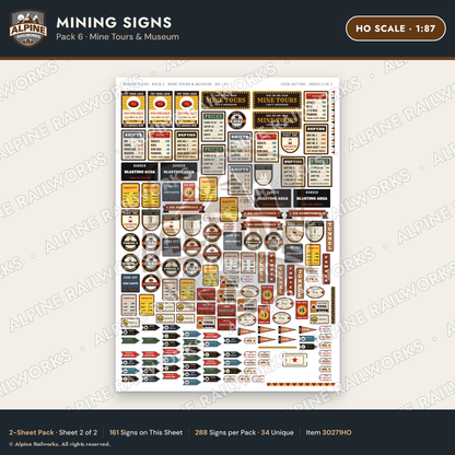 Alpine Railworks 30271HO HO Scale Mining Signs - Mine Tours & Museum