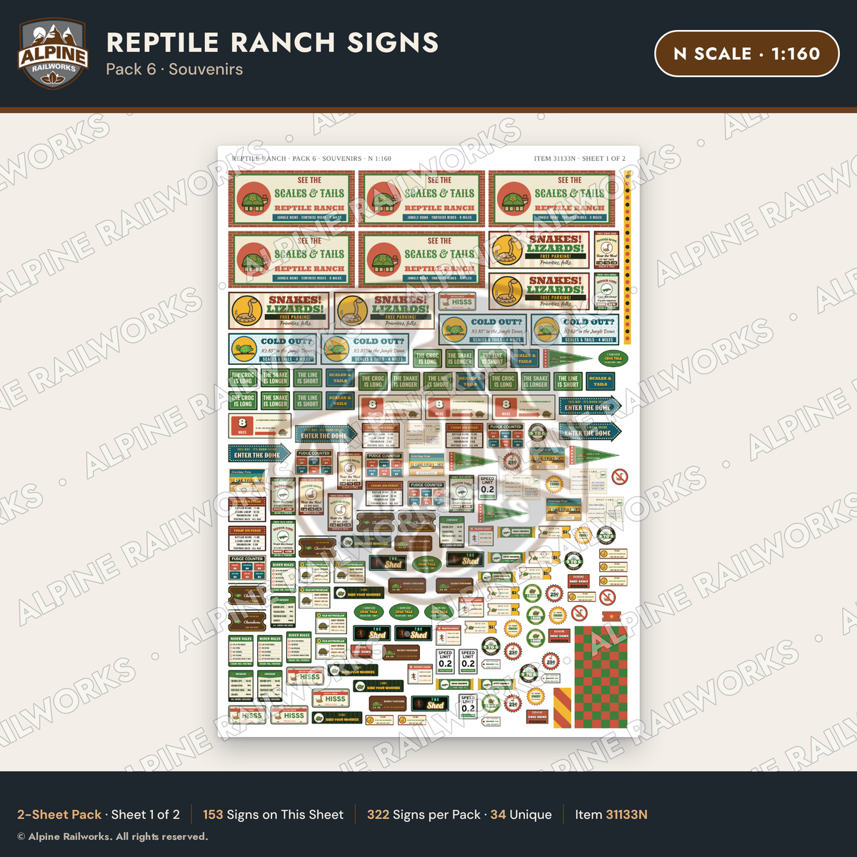 Alpine Railworks 31133N N Scale Roadside Signs - Reptile Zoo