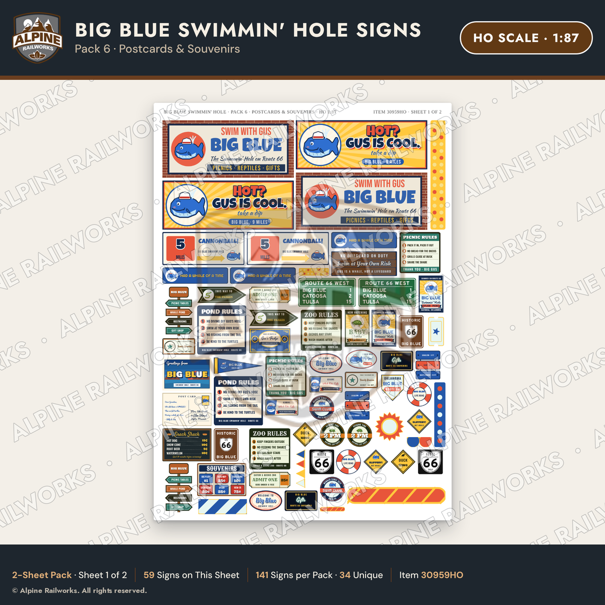Alpine Railworks 30959HO HO Scale Roadside Signs - Blue Whale