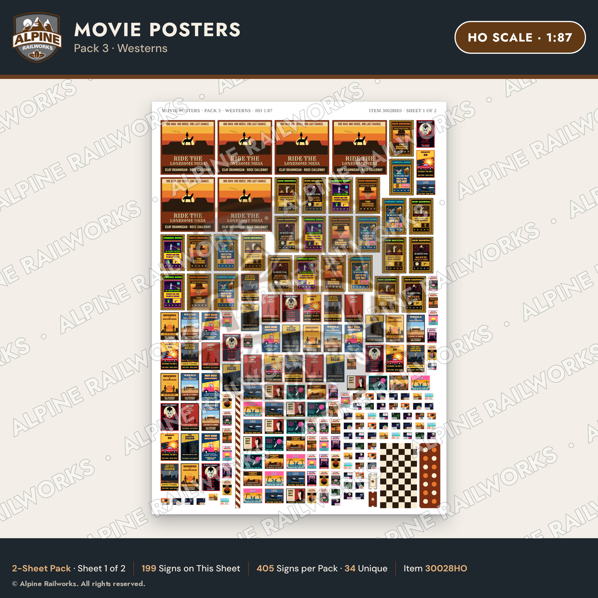 Alpine Railworks 30028HO HO Scale Movie Posters - Westerns