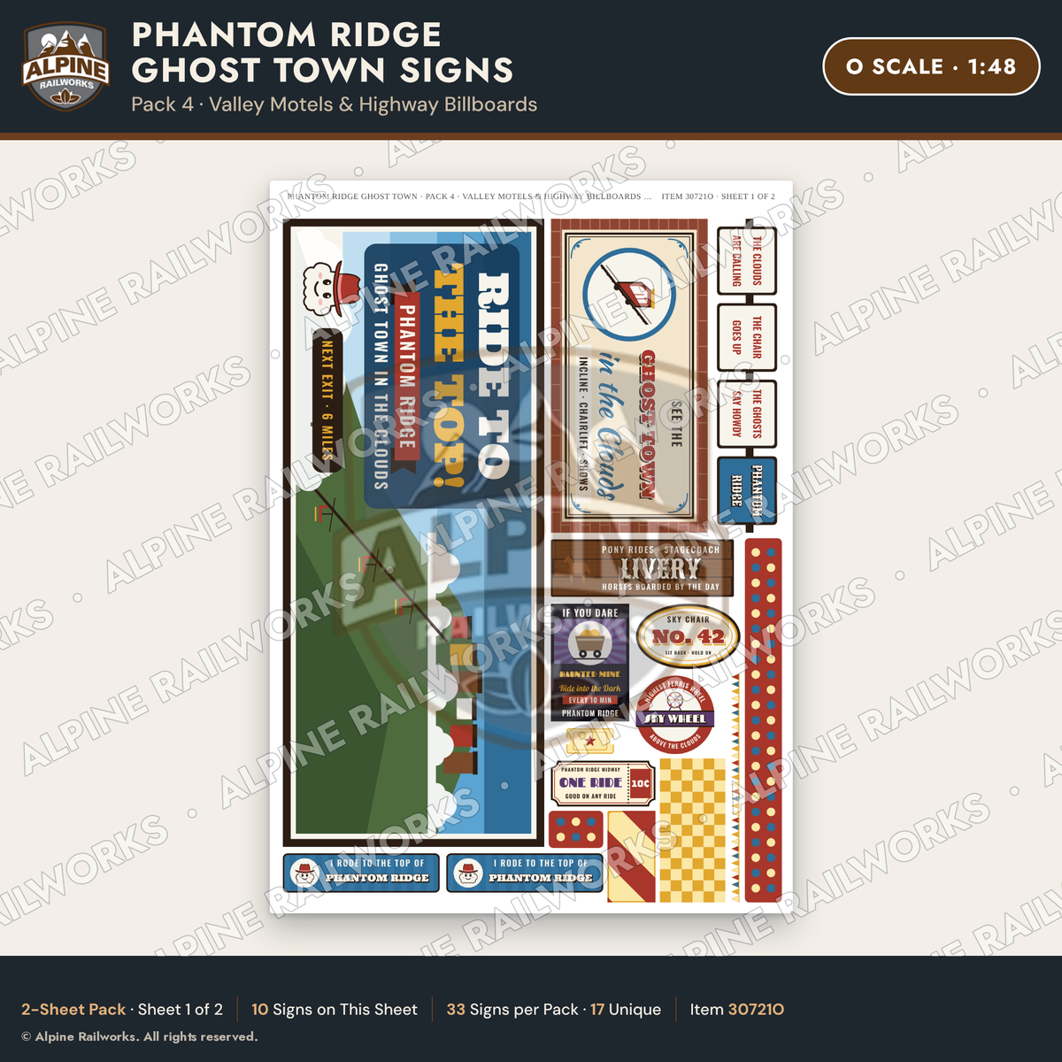 Alpine Railworks 30721O O Scale Roadside Signs - Mountain Ghost Town