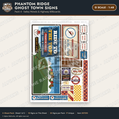 Alpine Railworks 30721O O Scale Roadside Signs - Mountain Ghost Town