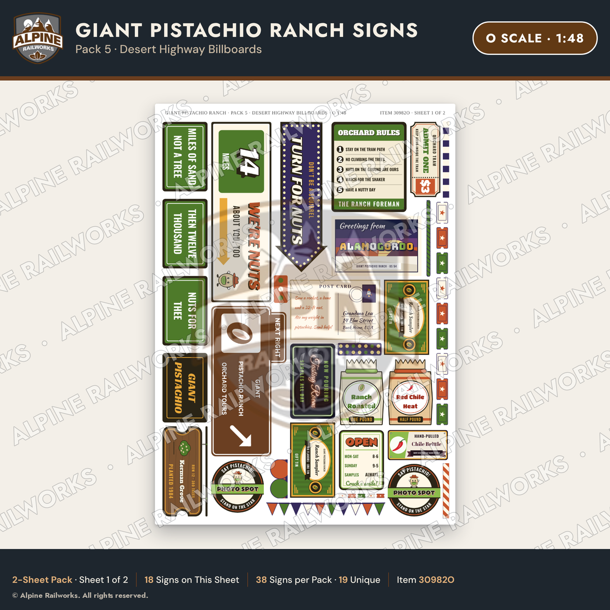 Alpine Railworks 30982O O Scale Roadside Signs - Giant Pistachio