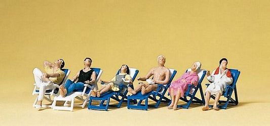 Preiser 10437 HO Scale -- Seated People on Folding Deck Chairs