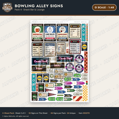 Alpine Railworks 30227O O Scale Bowling Alley Signs - Snack Bar
