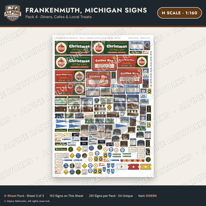 Alpine Railworks 31365N N Scale Frankenmuth MI Signs - Diners & Cafes