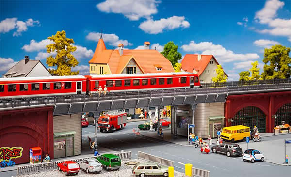Faller 120581 HO Scale Steel Urban Railway Bridge with Kiosk Abutments -- Kit