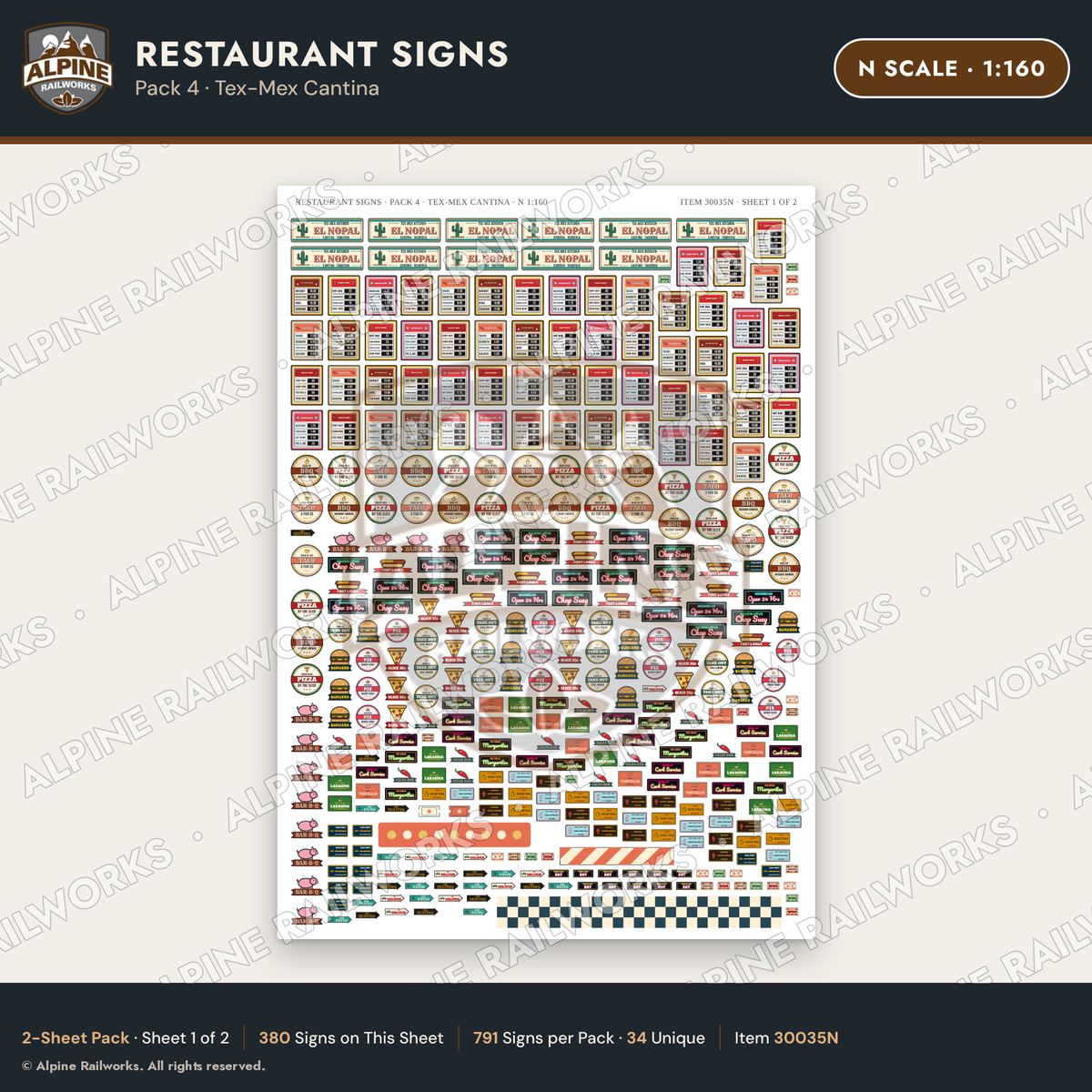 Alpine Railworks 30035N N Scale Restaurant Signs - Tex-Mex Cantina