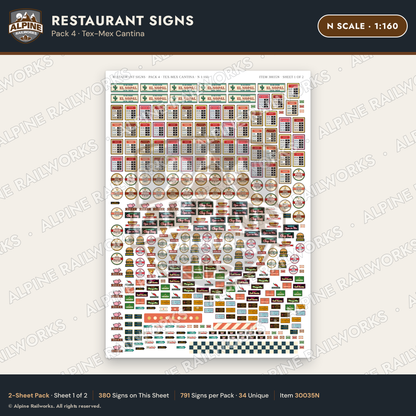 Alpine Railworks 30035N N Scale Restaurant Signs - Tex-Mex Cantina