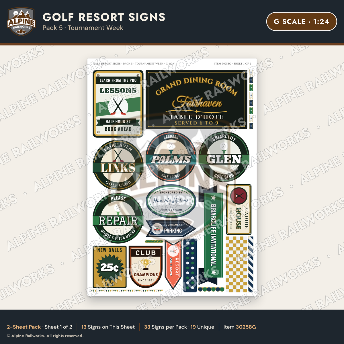 Alpine Railworks 30258G G Scale Golf Resort Signs - Tournament Week