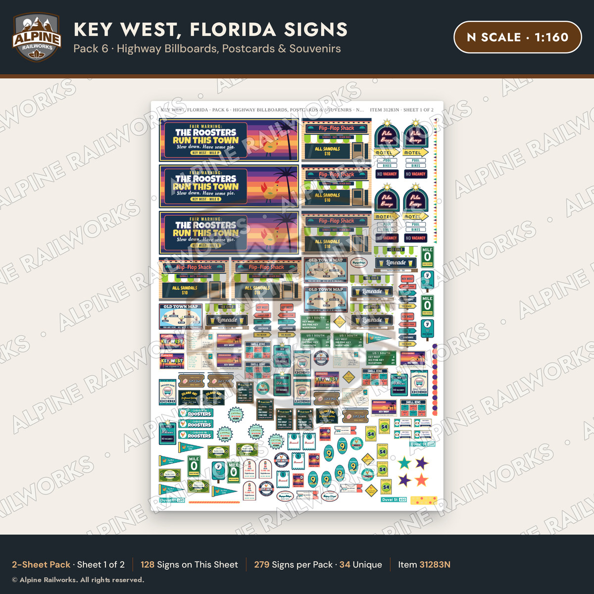 Alpine Railworks 31283N N Scale Key West FL Signs - Billboards