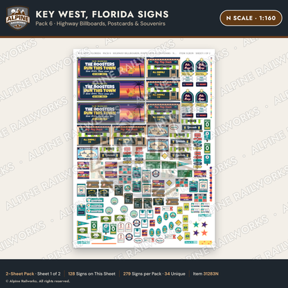 Alpine Railworks 31283N N Scale Key West FL Signs - Billboards