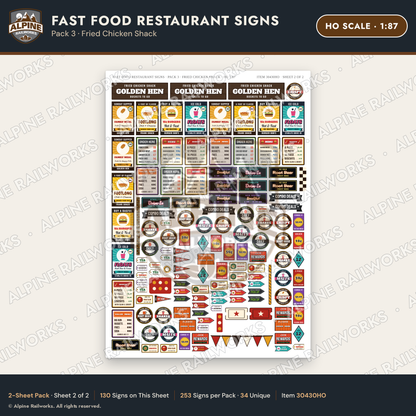 Alpine Railworks 30430HO HO Scale Fast Food Restaurant Signs