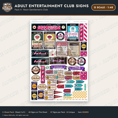 Alpine Railworks 30281O O Scale Adult Entertainment Club Signs