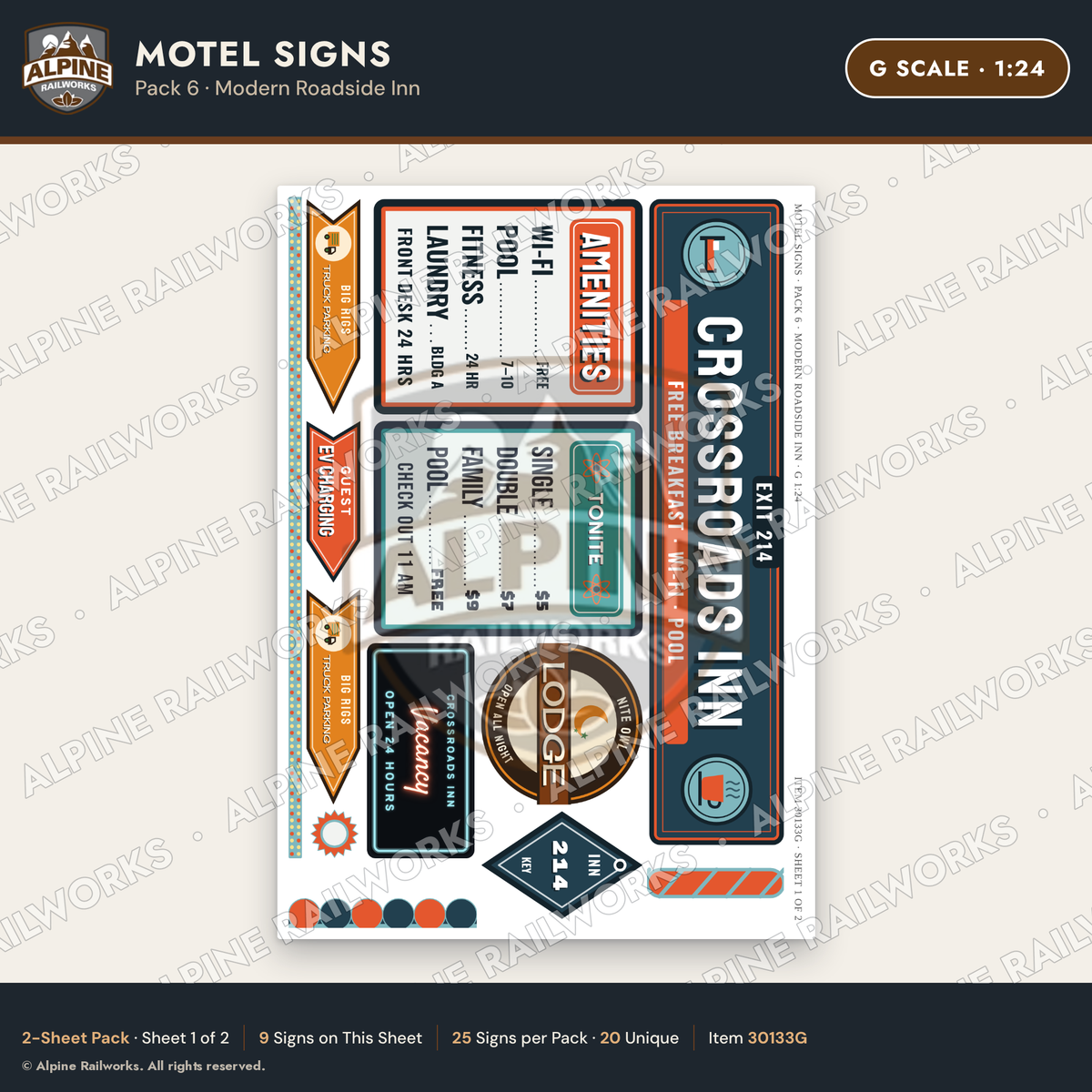 Alpine Railworks 30133G G Scale Motel Signs - Modern Roadside Inn