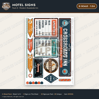 Alpine Railworks 30133G G Scale Motel Signs - Modern Roadside Inn