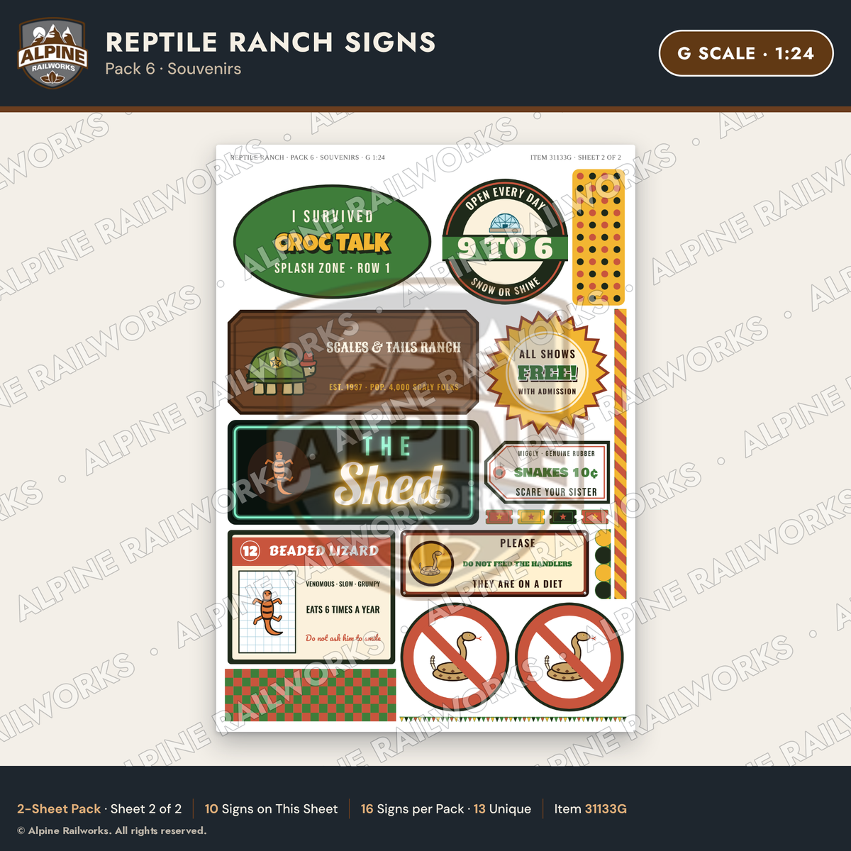 Alpine Railworks 31133G G Scale Roadside Signs - Reptile Zoo