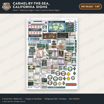Alpine Railworks 31428HO HO Scale Carmel CA Signs - Welcome Signs