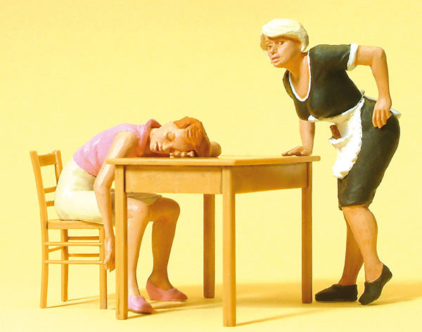 Preiser 45145 G Scale Pedestrians -- Sleeping Guest At Table & Waitress pkg(2)