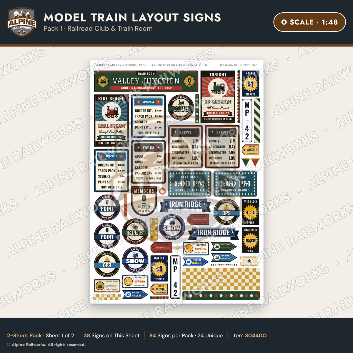 Alpine Railworks 30440O O Scale Model Train Layout Signs