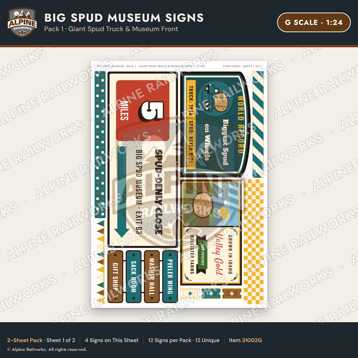 Alpine Railworks 31002G G Scale Roadside Signs - Potato Museum
