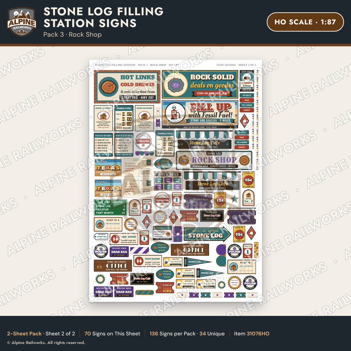 Alpine Railworks 31076HO HO Scale Roadside Signs - Petrified Wood