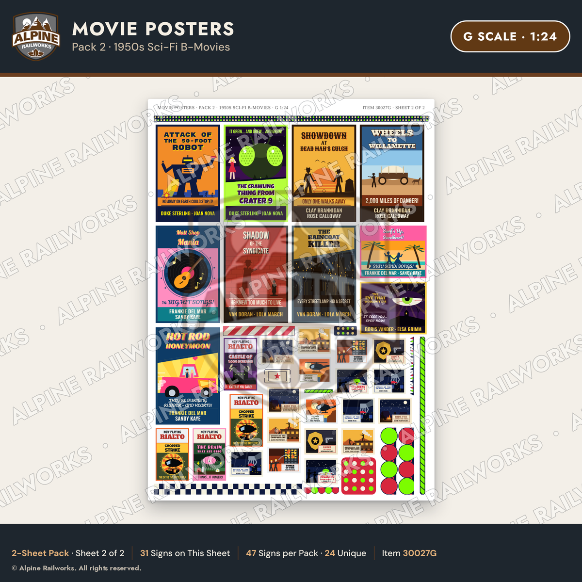 Alpine Railworks 30027G G Scale Movie Posters - 1950s Sci-Fi B-Movies
