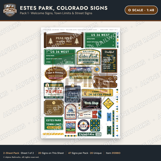 Alpine Railworks 31398O O Scale Estes Park CO Signs - Welcome Signs