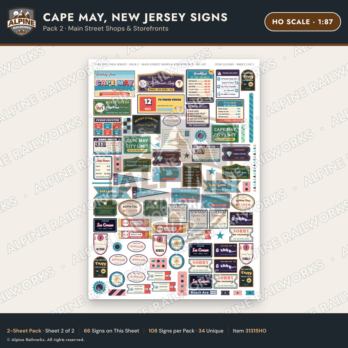 Alpine Railworks 31315HO HO Scale Cape May NJ Signs - Shops