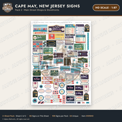 Alpine Railworks 31315HO HO Scale Cape May NJ Signs - Shops
