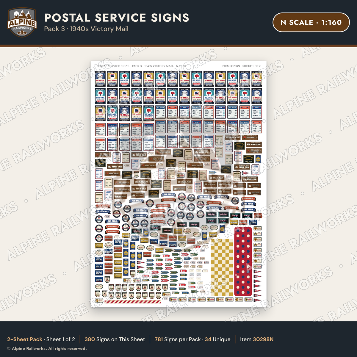 Alpine Railworks 30298N N Scale Postal Service Signs - Victory Mail