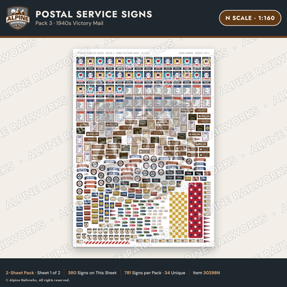 Alpine Railworks 30298N N Scale Postal Service Signs - Victory Mail