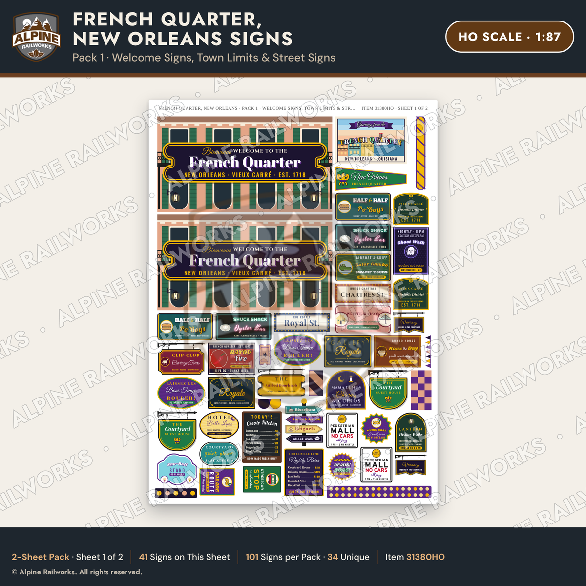 Alpine Railworks 31380HO HO Scale French Quarter Signs - Welcome Signs