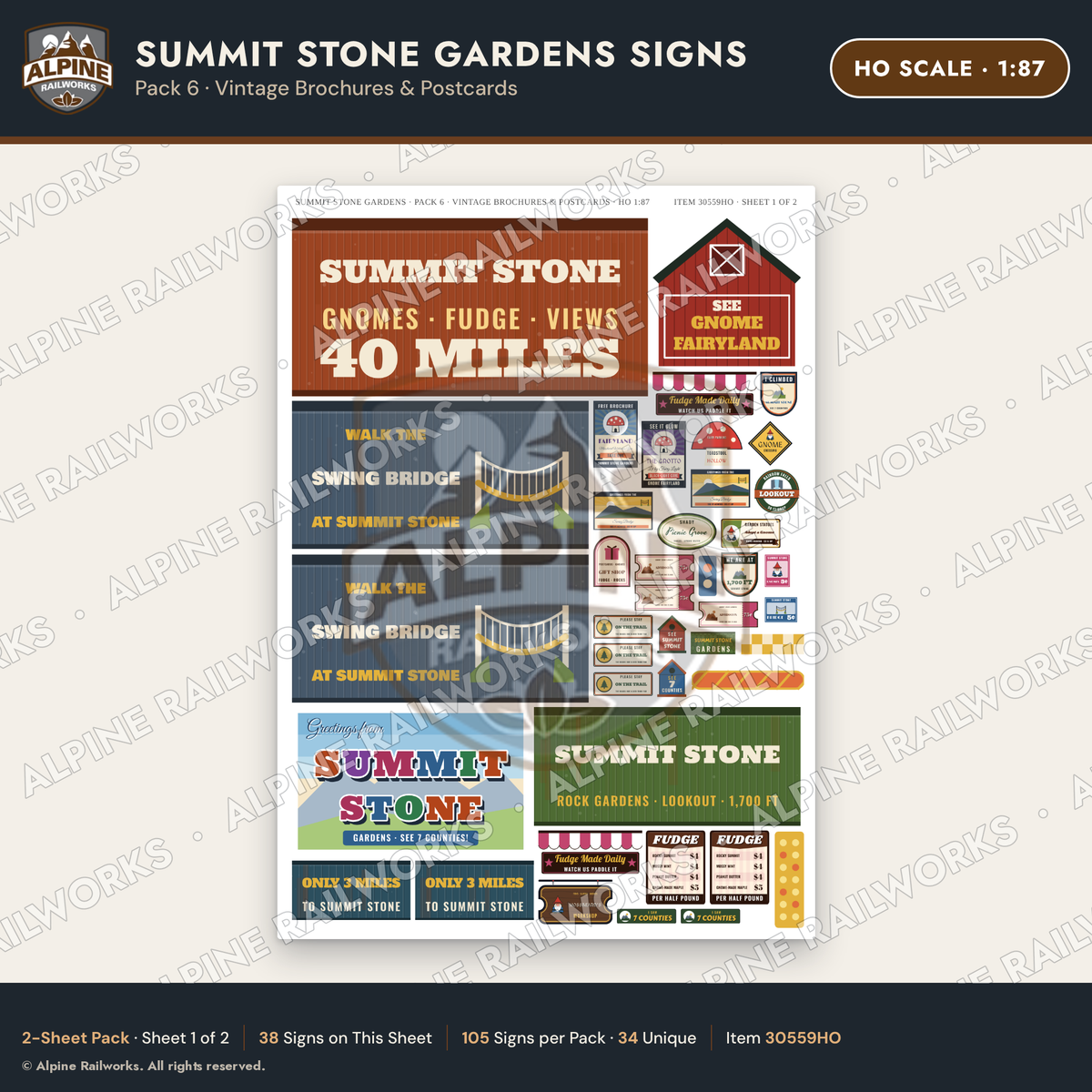 Alpine Railworks 30559HO HO Scale Roadside Signs - Rock Garden