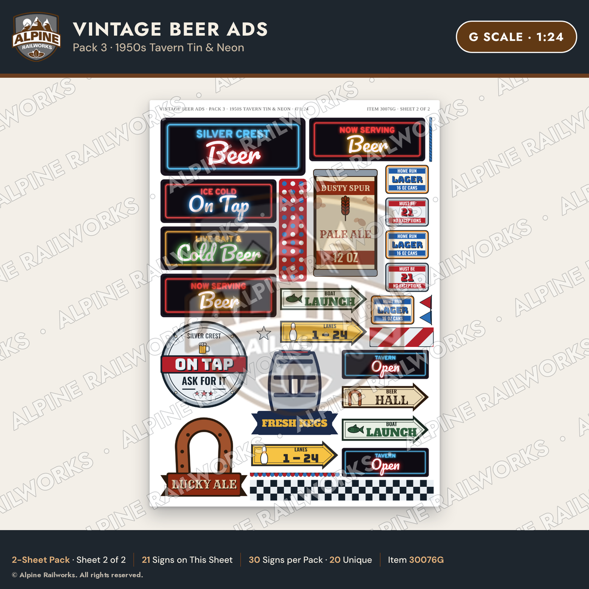 Alpine Railworks 30076G G Scale Vintage Beer Ads - 1950s Tavern Tin