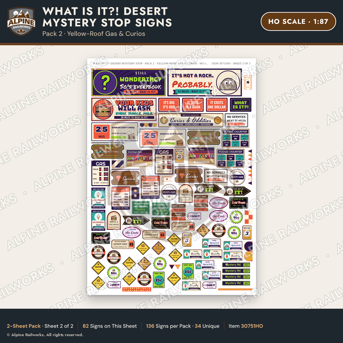 Alpine Railworks 30751HO HO Scale Roadside Signs - Desert Mystery Stop