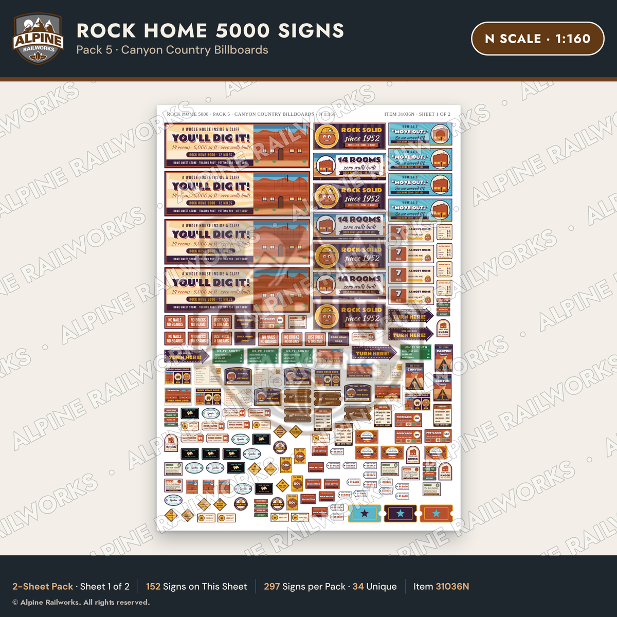 Alpine Railworks 31036N N Scale Roadside Signs - Cliff Rock House