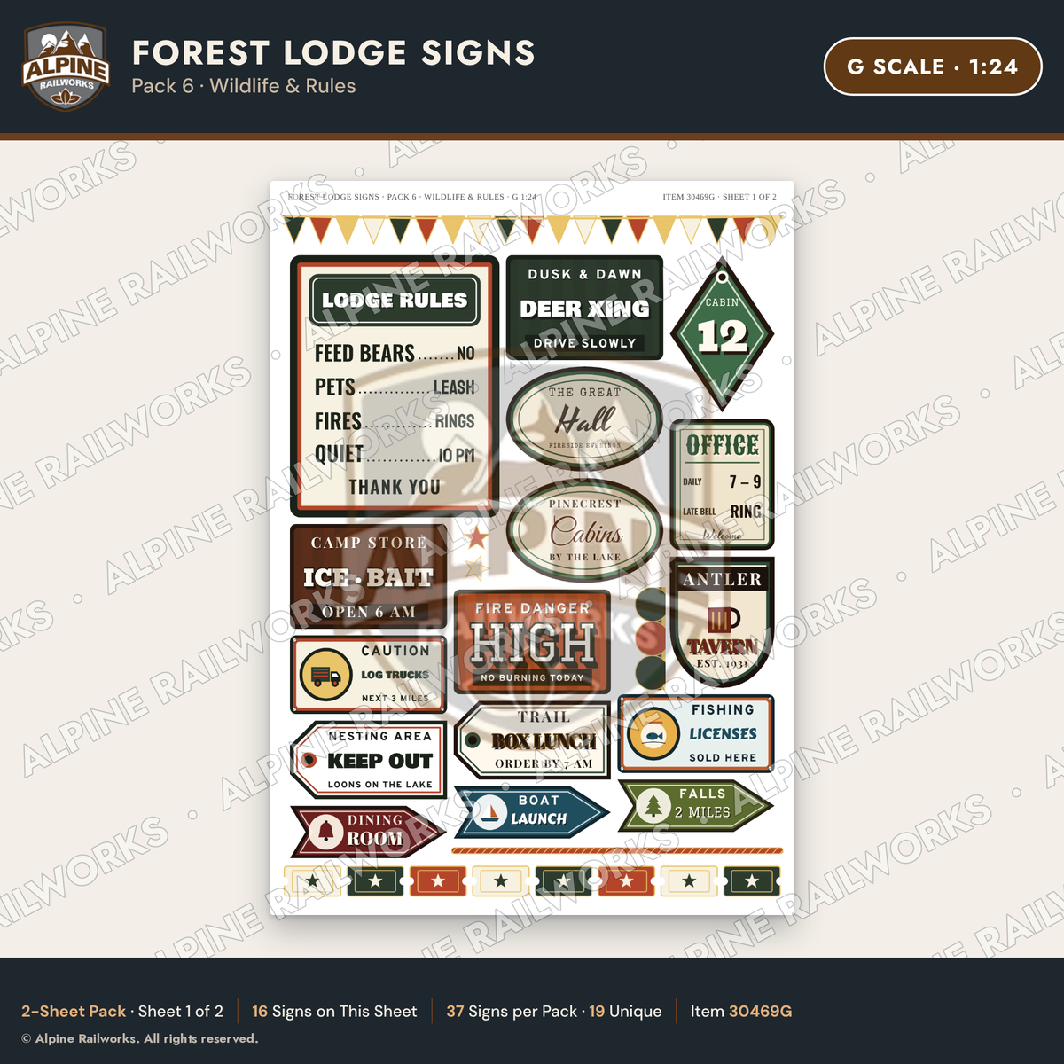 Alpine Railworks 30469G G Scale Forest Lodge Signs - Wildlife & Rules