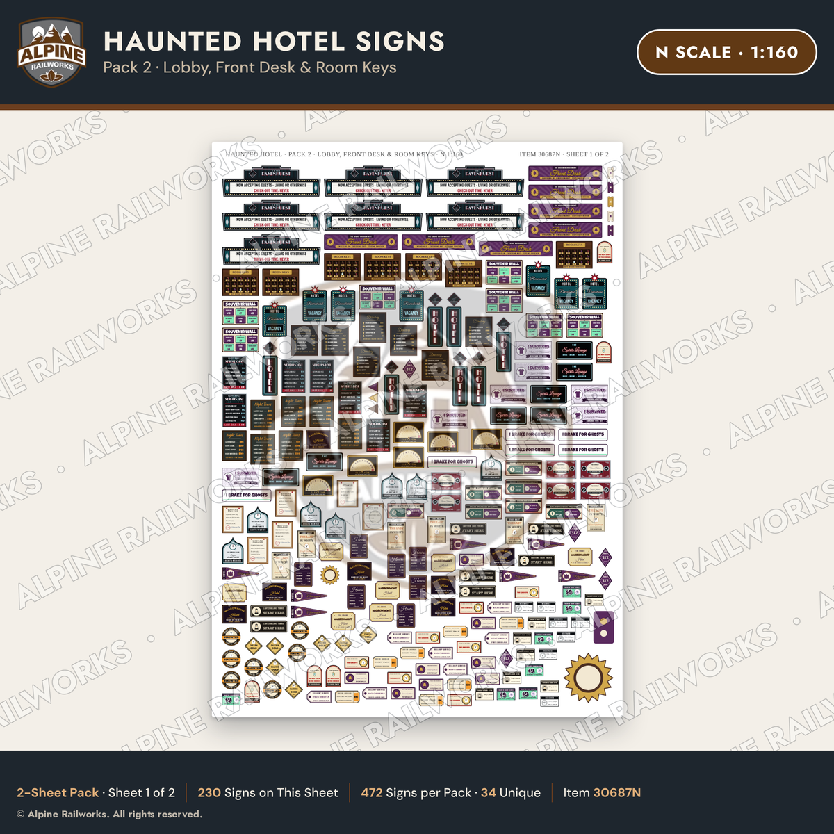 Alpine Railworks 30687N N Scale Haunted Hotel Signs - Lobby