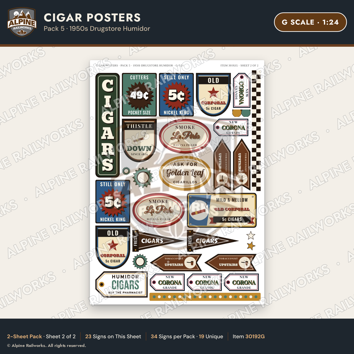 Alpine Railworks 30192G G Scale Cigar Posters - Drugstore Humidor