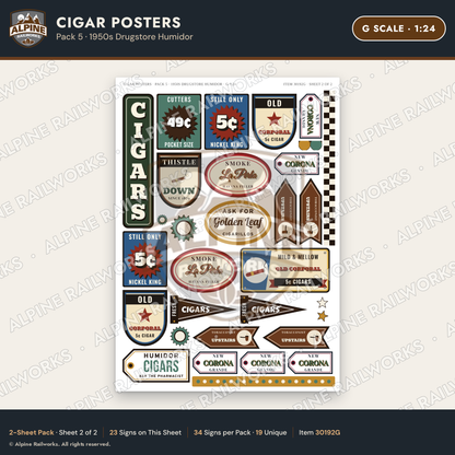 Alpine Railworks 30192G G Scale Cigar Posters - Drugstore Humidor