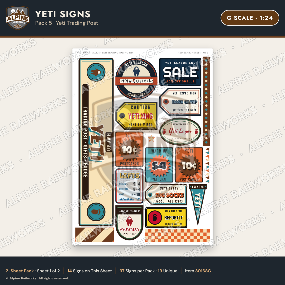 Alpine Railworks 30168G G Scale Yeti Signs - Yeti Trading Post