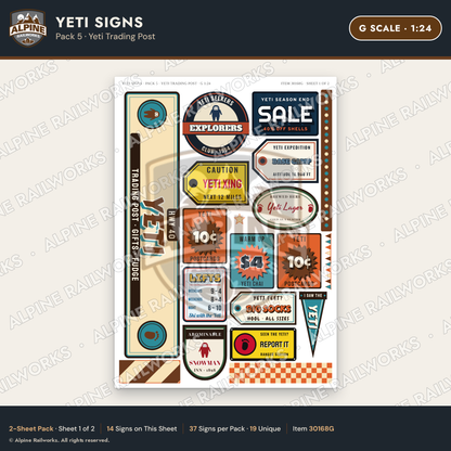 Alpine Railworks 30168G G Scale Yeti Signs - Yeti Trading Post