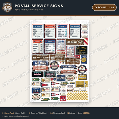 Alpine Railworks 30298O O Scale Postal Service Signs - Victory Mail